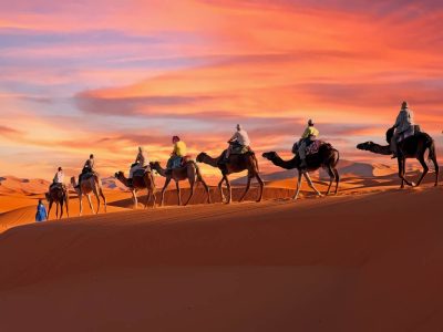 Sahara desert camp and dunes